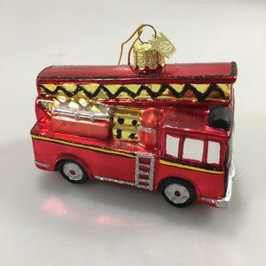 Kurt Adler Noble Gems Red Hook Ladder Fire Truck Engine Glass Ornament NEW